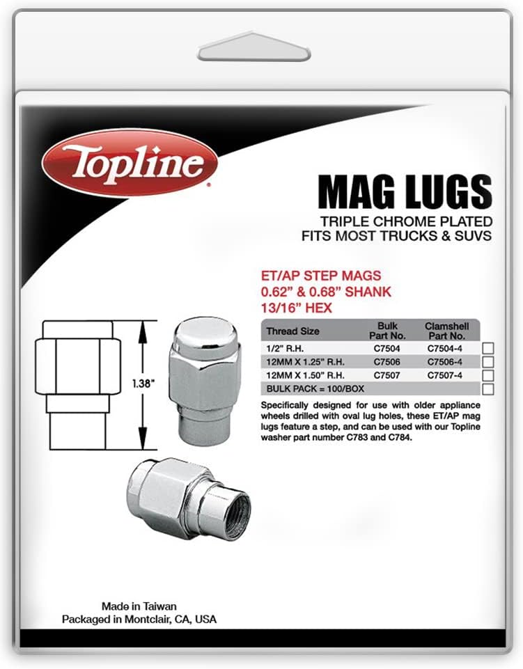 מוצרי Topline C7504-4P | Premim Chrome ET/AP Step Mag Lugs עם 0.62 ו- 0.68 Shank | 1/2 R.H. גודל חוט | 13/16 hex | 1.38
